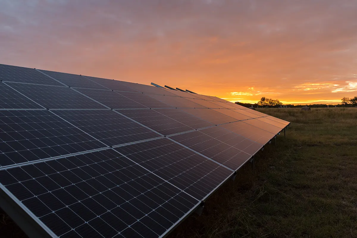 Renewable energy as baseload energt Solar PV at sunset